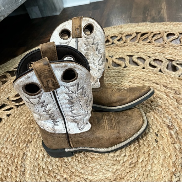 Smoky Mountain Boots Youth Size 2 Distressd White/Brown Cowboy Boots 436651 - Picture 1 of 5